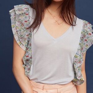 NWT! ANTHRO Flutter Sleeve V Neck Vanessa Virginia Top S